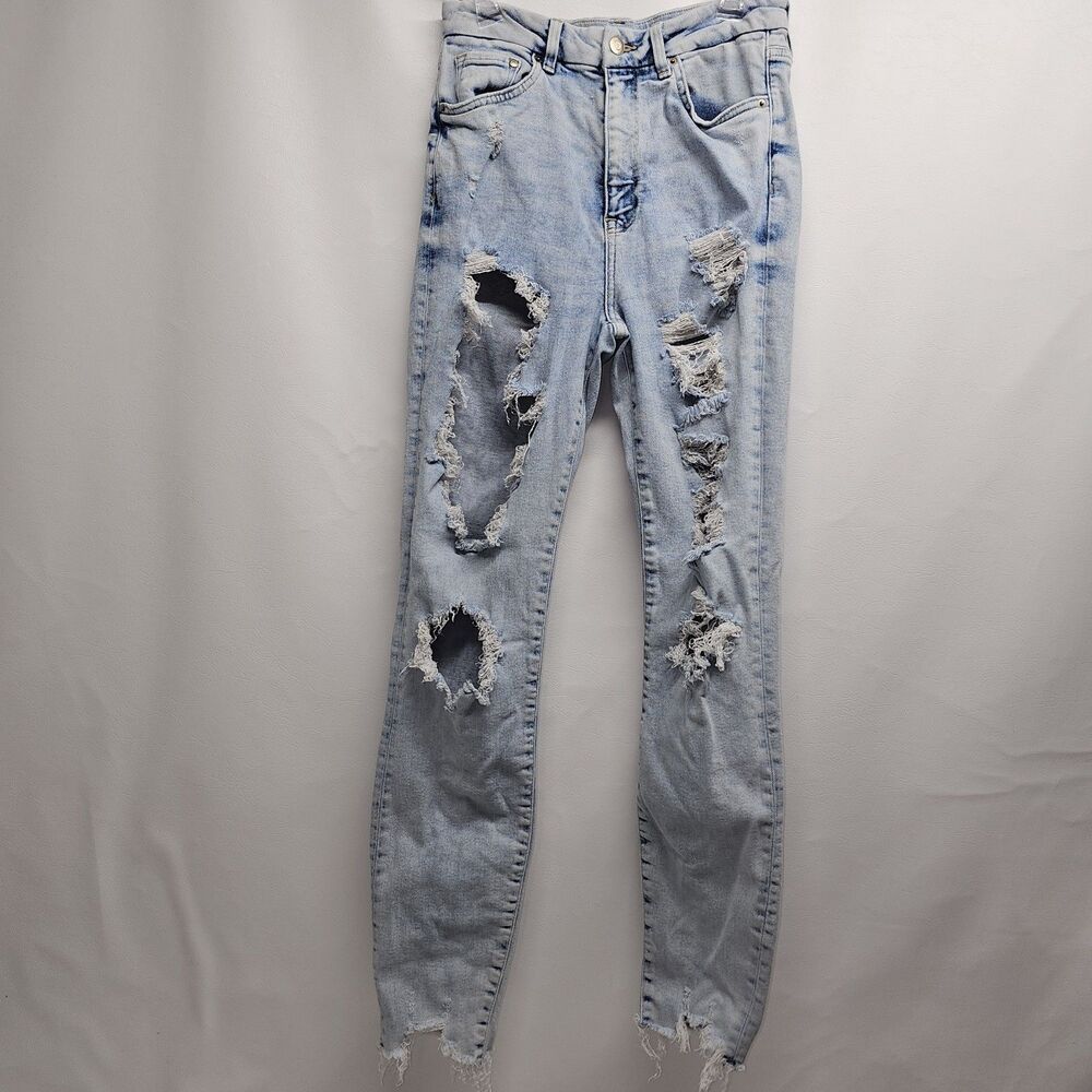 &Denim H&M Super Skinny High Waist Jeans 6 Light Wash Distressed Ankle